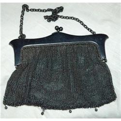 Antique French Gun Metal Chain Mesh Purse Bag #1151639