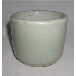 Antique Chinese 19th c. Celadon Short Brushpot #1168102