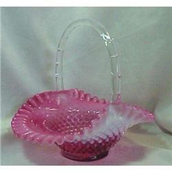 Fenton Cranberry Op Hobnail Large Basket #1168418