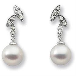 White Gold Earrings PEARL w DIAMONDS #1168576