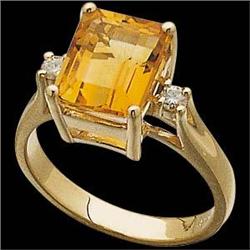 14k GOLD Ring CITRINE 3 CARATS!  w DIAMONDS #1168590