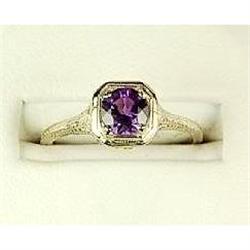 ANTIQUE WhiteGold AMETHYST  RING Filigree #1168593