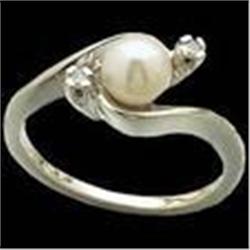 14k WHITEGold Ring PEARL w DIAMONDS #1168599