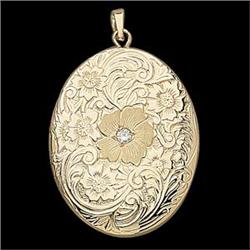 14k GOLD Oval LOCKET w DIAMOND #1168600