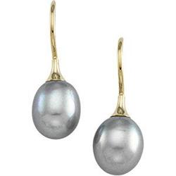 14k Gold Earrings Dangling GREY PEARL #1168605