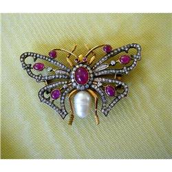 ESTATE 18K/RUBY/DIAMOND 2 1/2" BUTTERFLY PIN #1168755