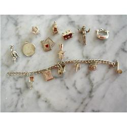 ANTIQUE STERLING (15) MOVABLE CHARMS BRACELET #1168762