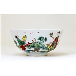 Old Chinese Famille Verte Bowl w Children #1168955