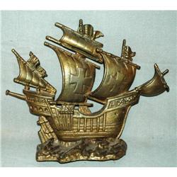 Antique Spanish Galleon Ship  Brass Door Stop  #1169202