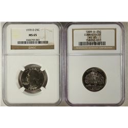 2-NGC SLABBED WASHINGTON QUARTERS 1970-D MS65