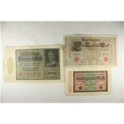 3 PIECES OF GERMAN CURRENCY 1910-1000 MARK,
