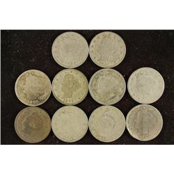 10 ASSORTED 1897-1907 LIBERTY  V  NICKELS ALL