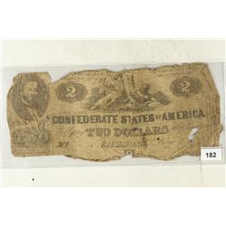 CONFEDERATE STATES OF AMERICA $2 ROUGH SHAPE