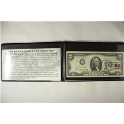 1976 $2 FRN WITH FIRST DAY CANCELLATION STAMP