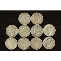 10 ASSORTED MERCURY DIMES 1-1937 AND THE REST ARE