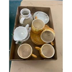 Stoneware cups /saucer cream sugar bowl