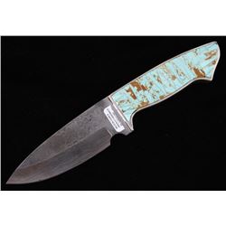 Navajo Wilson Dawes No. 8 Turquoise Damascus Knife