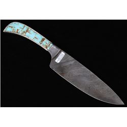 Navajo Wilson Dawes No. 8 Turquoise Damascus Knife