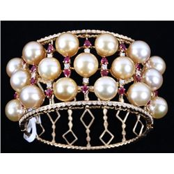 South Sea Gold Pearl, Ruby & Diamond 18K Bracelet