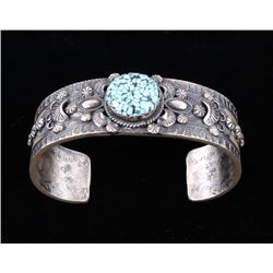 Navajo Tufa Cast Kingman Spider Web Turquoise Cuff