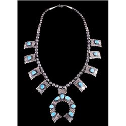 Navajo Kingman Turquoise & Sterling Squash Blossom