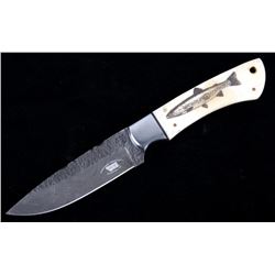 Montana Cutthroat Trout Scrimshaw Damascus Knife