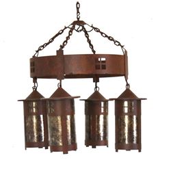 Rustic Four Light Hanging Lantern Chandelier