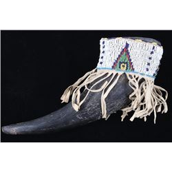Sioux Beaded Hide Covered Buffalo Horn Cup 19th C.