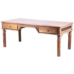 Old English Solid Wood & Wrought Iron Writing Desk