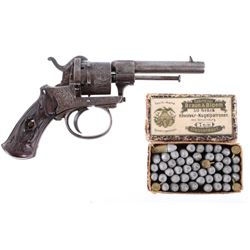 Engraved Belgian Pinfire 7mm Revolver c.1800's