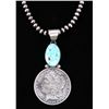 Image 1 : Navajo Kingman Turquoise Morgan Dollar Necklace