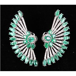 Great Gatsby Peacock Feather Emerald 18K Earrings