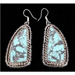 Navajo B. Lee Number 8 Turquoise & Silver Earrings