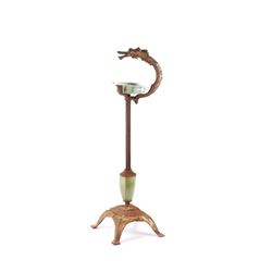 Art Deco Cast Iron Stand w Jade Glass Ashtray