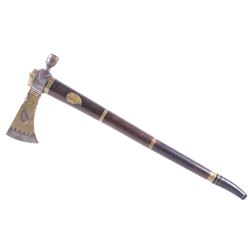 Eastern Indian Pipe Tomahawk w/ Brass Inlay 19th C