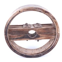 Late 1800's Wooden Flat Belt Pulley Wheel