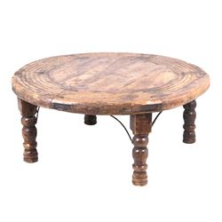 Primitive Butcher Block Wood & Wrought Iron Table