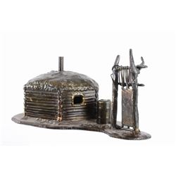 '97 Joe Laster Frontiersman Cabin Iron Sculpture