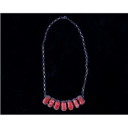 Signed Navajo Sterling & Coral Gemstone Necklace