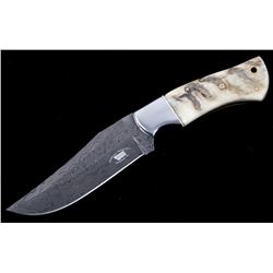 M.T. Knives Damascus and Rams Horn Camp Knife