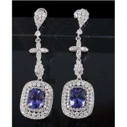 Tanzanite & Diamond 14K Gold Dangle Earrings