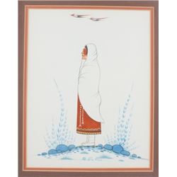 Kiowa Gouache Painting Woody Big Bow c1914-1988