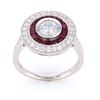 Image 2 : Art Deco Antique Style Diamond Ruby Platinum Ring