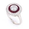 Image 7 : Art Deco Antique Style Diamond Ruby Platinum Ring