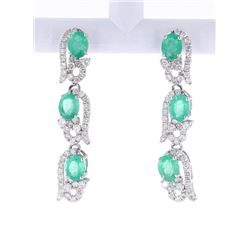 Green Emerald, Diamond 14K Dangle Earrings