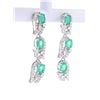 Image 3 : Green Emerald, Diamond 14K Dangle Earrings