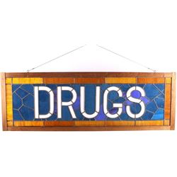 Antique Pharmacy Stained Glass Drugs Sign