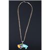 Image 1 : Zuni Mosaic Inlaid Silver Buffalo Pendant Necklace