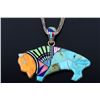 Image 2 : Zuni Mosaic Inlaid Silver Buffalo Pendant Necklace