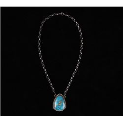 Navajo B Lee Sterling & Kingman Turquoise Necklace
